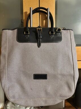 Women Dooney & Bourke Black & White Canvas Tote Bag with Leathere Trim